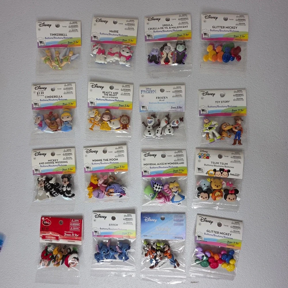 NEW Disney Dress It Up Buttons Lot 16 Packs Alice Pooh Villains Toy Story